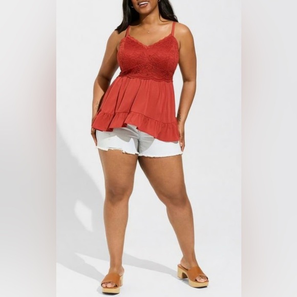 Torrid Ruffled Smocked  Lace Babydoll
Spaghetti Strap Crinkle Gauze Tank Top 1 - Picture 2 of 11